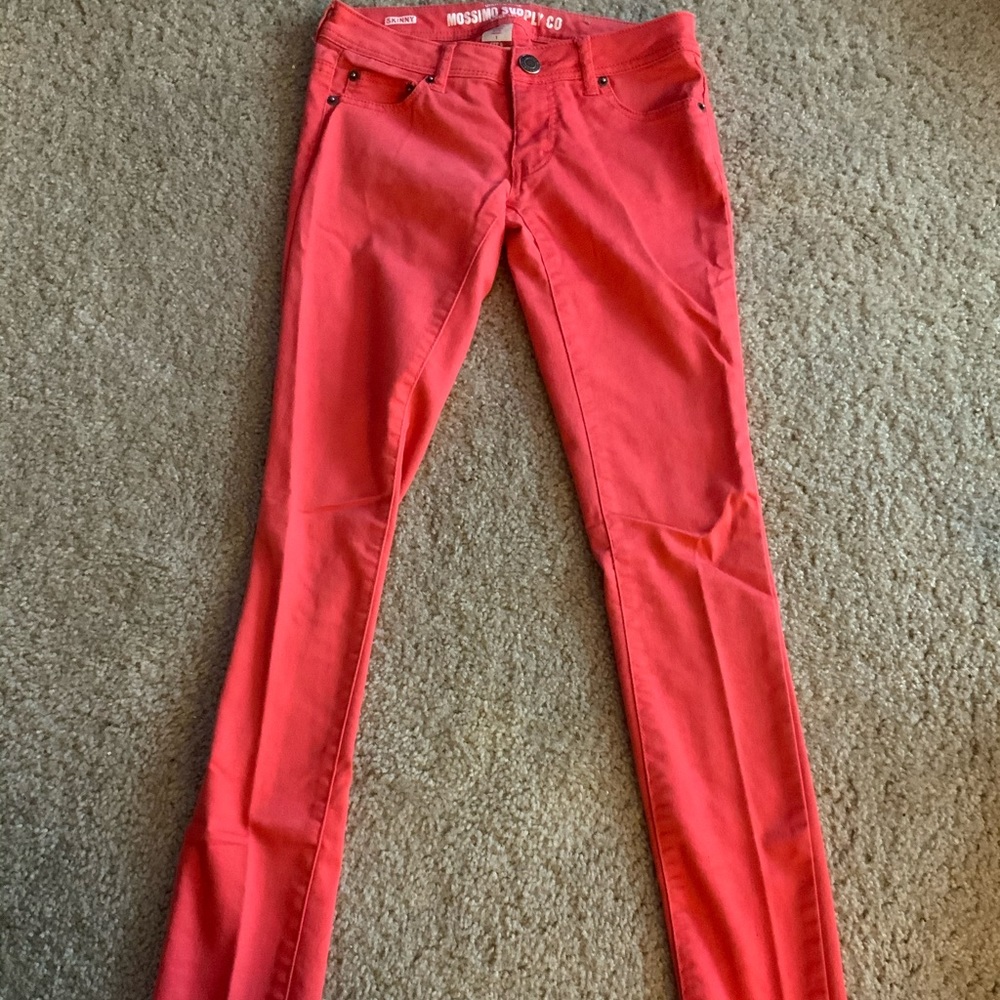 Bright peach skinny jeans